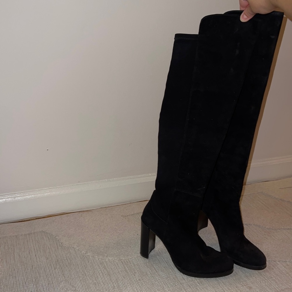 Stuart Weitzman Over the Knee Black Suede Heeled Boots
